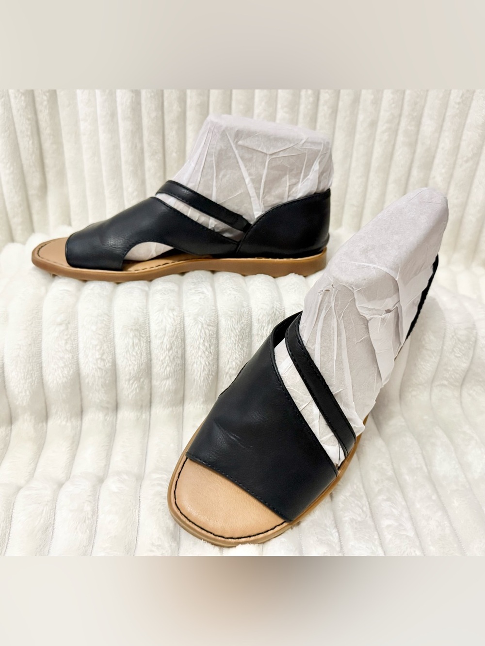Women's BOC Black Open-Toe Leather Slide Sandals